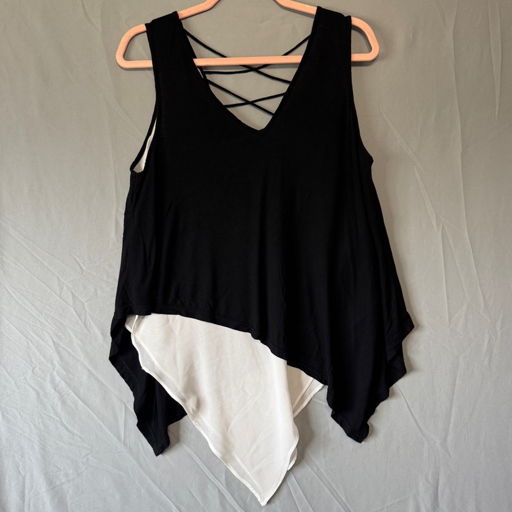 Very J Womens Lagenlook Top M Black White Asymmetric Whimsigoth Fairy Grunge